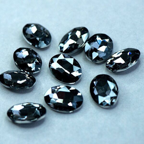 кабошон стекло кристалл, овальный, цвет black diamond, 25х18 мм