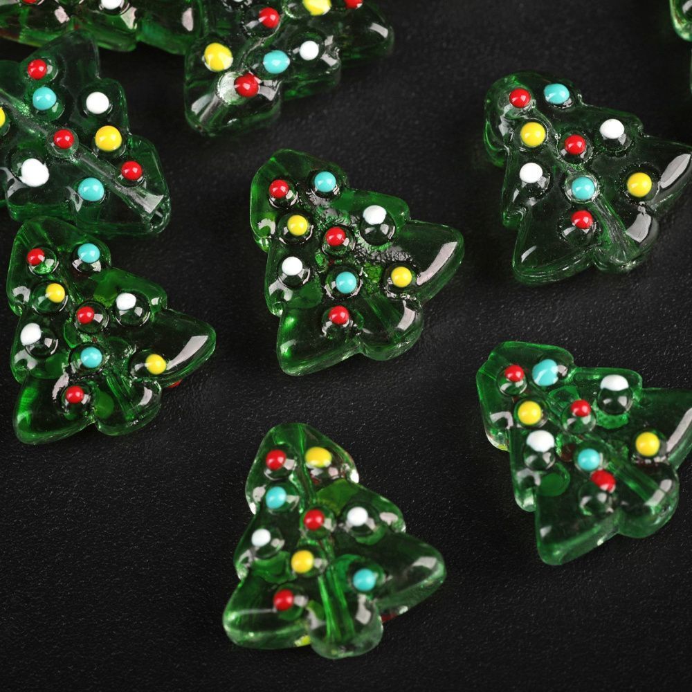 бусина, лэмпворк "ёлочка новогодняя", стекло, цвет зеленый, 16.5x15x7.5 мм