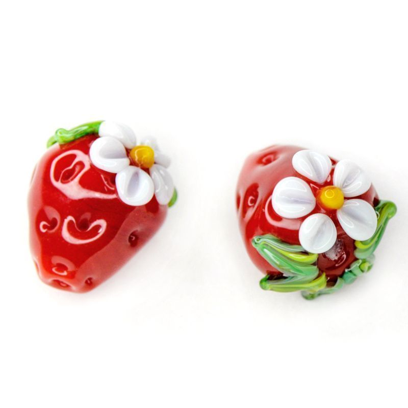 бусина, мурано "клубничка", красный, 15х14 мм