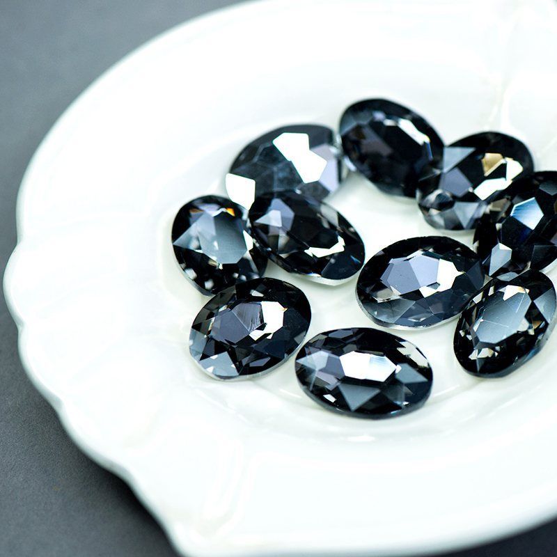 кабошон стекло кристалл, овальный, цвет black diamond, 25х18 мм