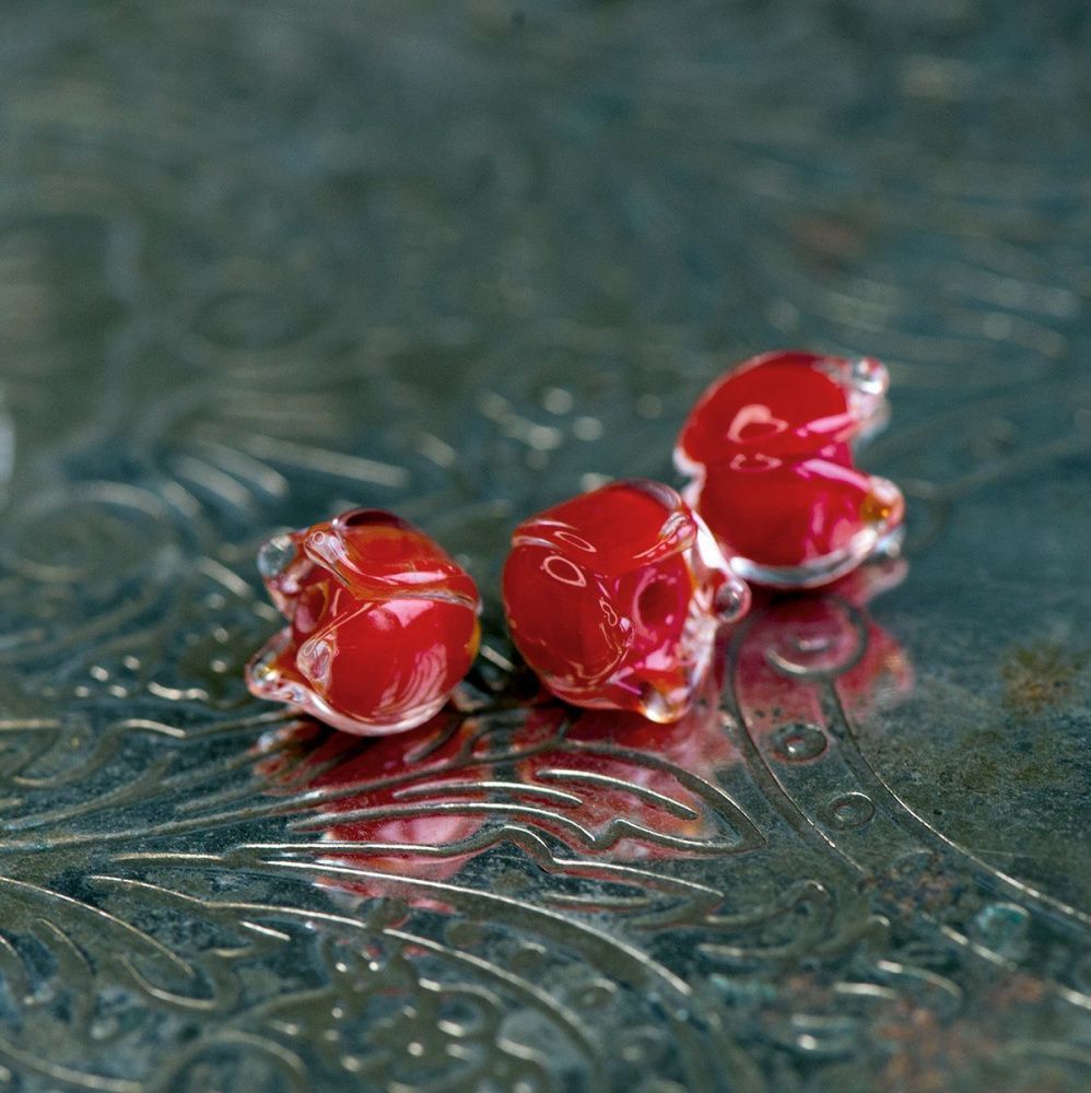 бусина, мурано "ландыш", красный, 7х7 мм