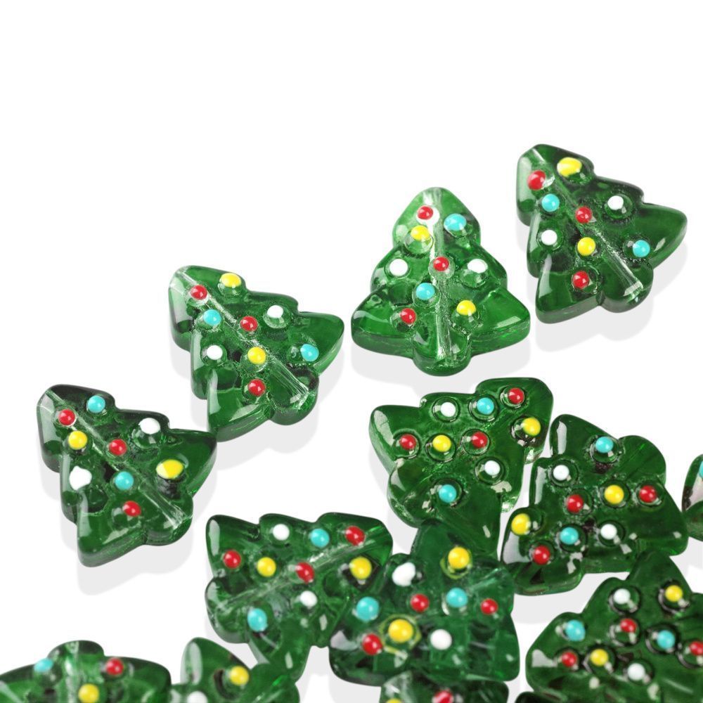 бусина, лэмпворк "ёлочка новогодняя", стекло, цвет зеленый, 16.5x15x7.5 мм