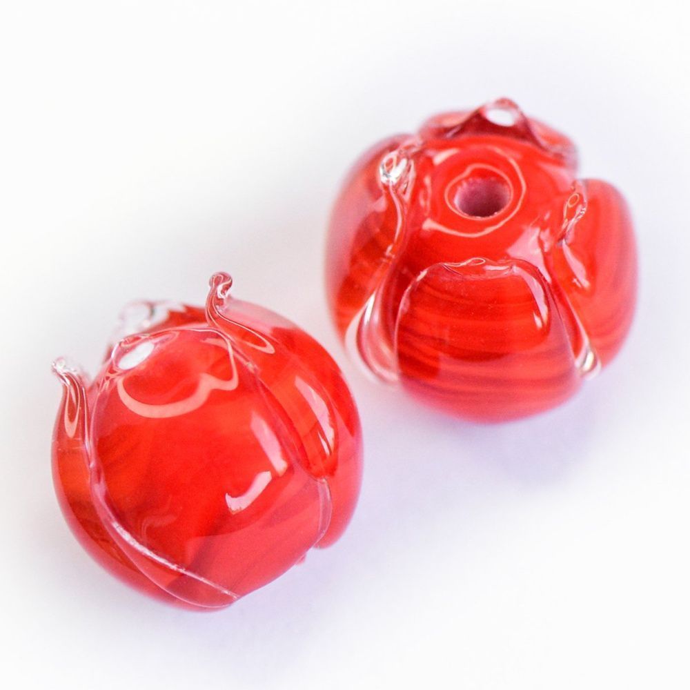 бусина, мурано "бутончик", красный, 13х12 мм