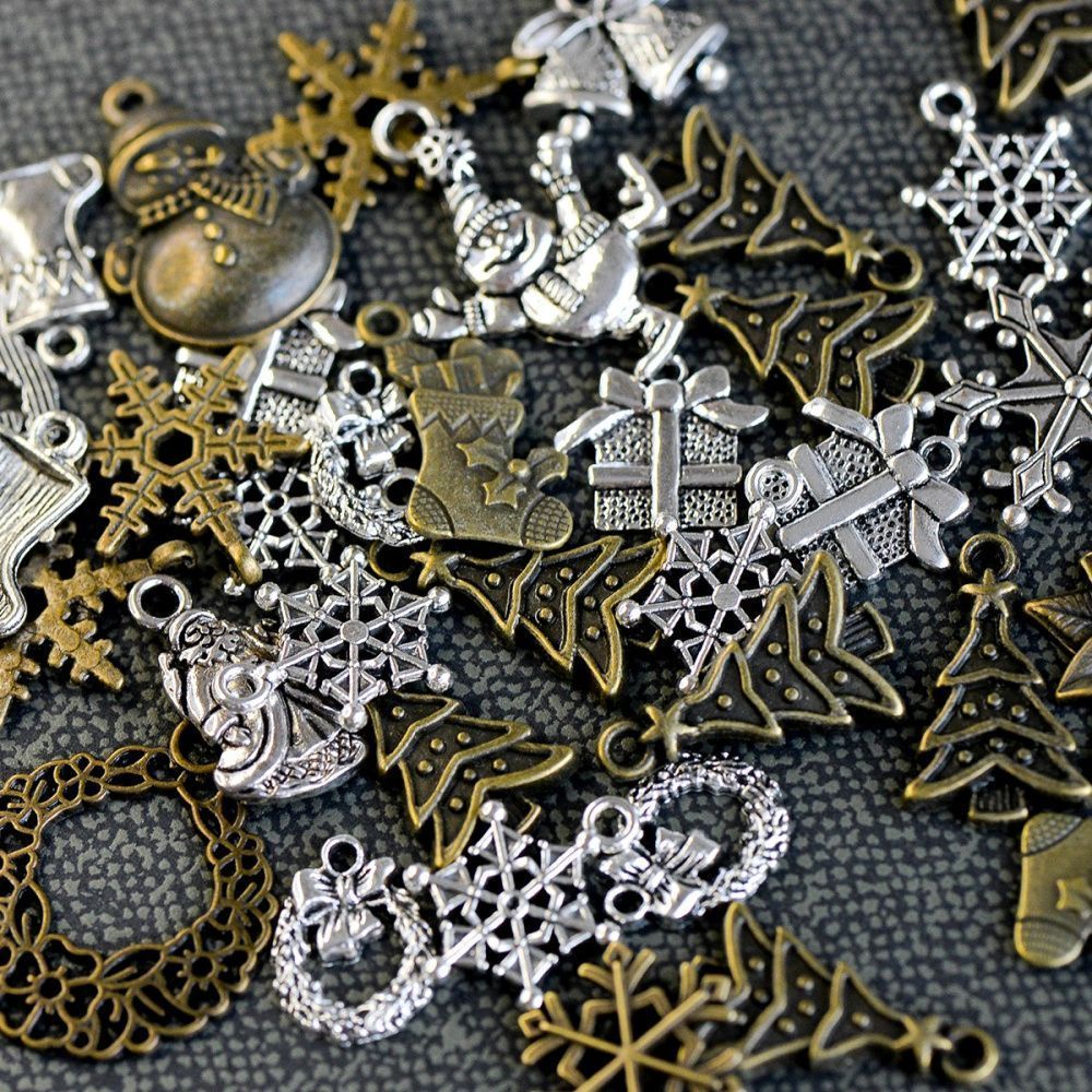 микс металлический из подвесок "новый год", цветовой и размерный микс (уп 20 г)