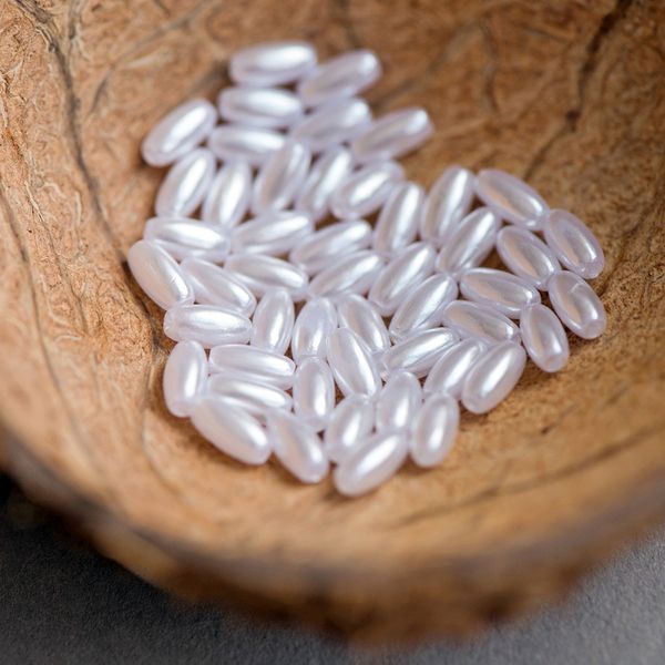 бусина, имитация жемчуга "рис", акрил, цвет белый, 8х4 мм (уп 5 г)