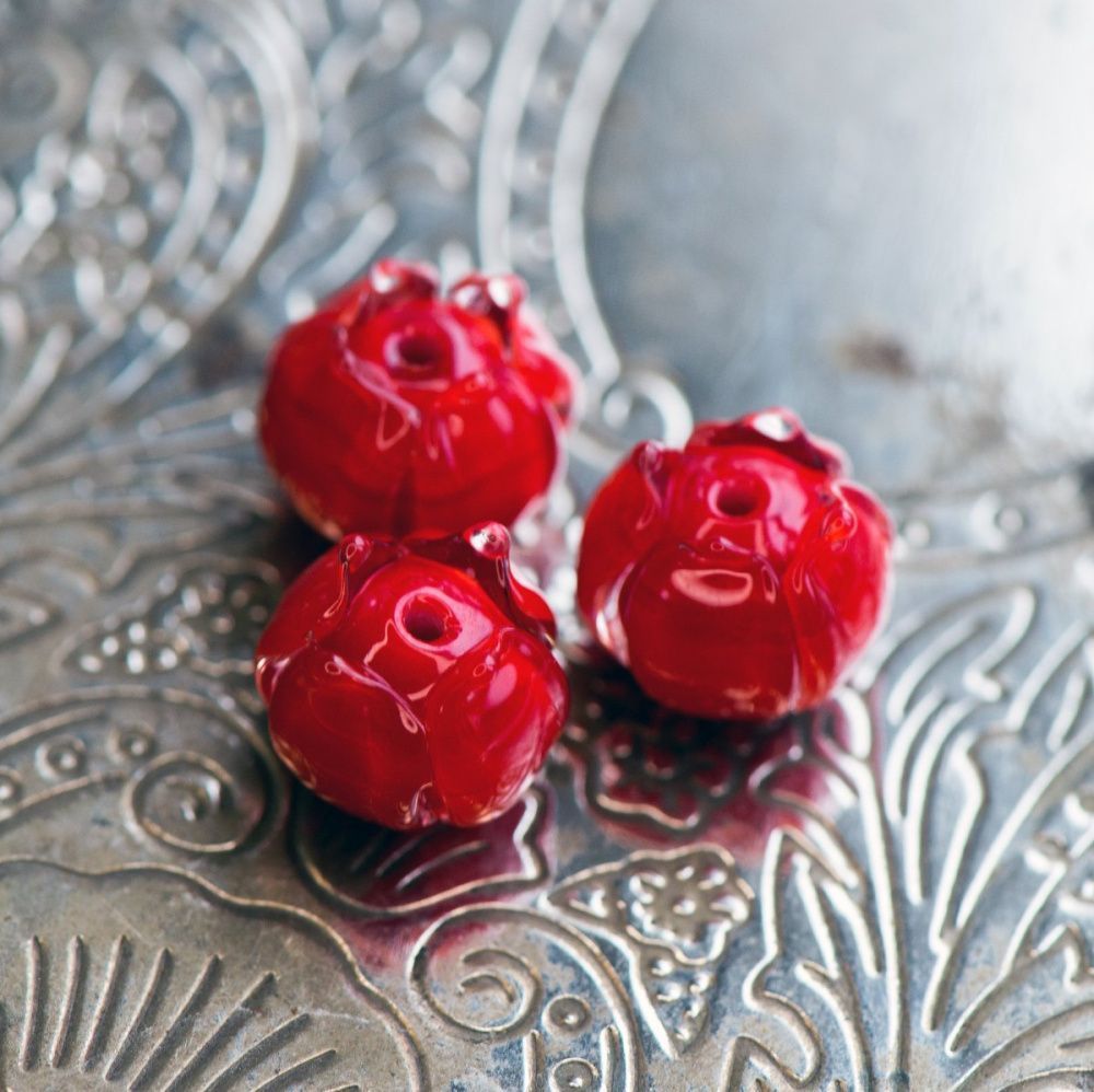бусина, мурано "бутончик", красный, 13х12 мм