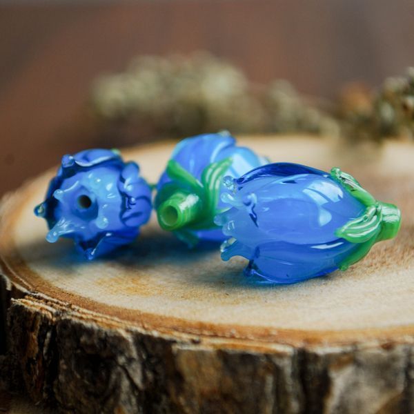 бусина, мурано "колокольчик", фигурная, яркий голубой, 17х14 мм