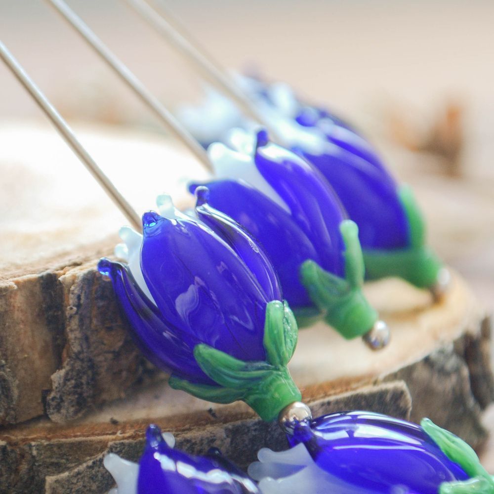 бусина, мурано "колокольчик", фигурная, темно-синий, 17х14 мм