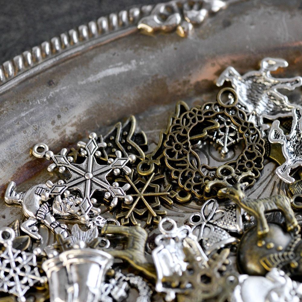 микс металлический из подвесок "новый год", цветовой и размерный микс (уп 20 г)