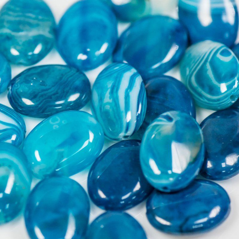 бусина агат, овальная плоская, цвет голубой, 16x12x5 мм