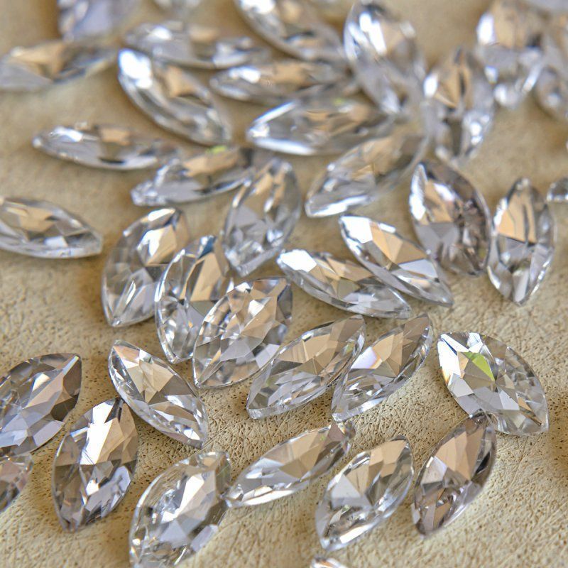 кабошон стекло кристалл, navette, цвет crystal, 12х6 мм