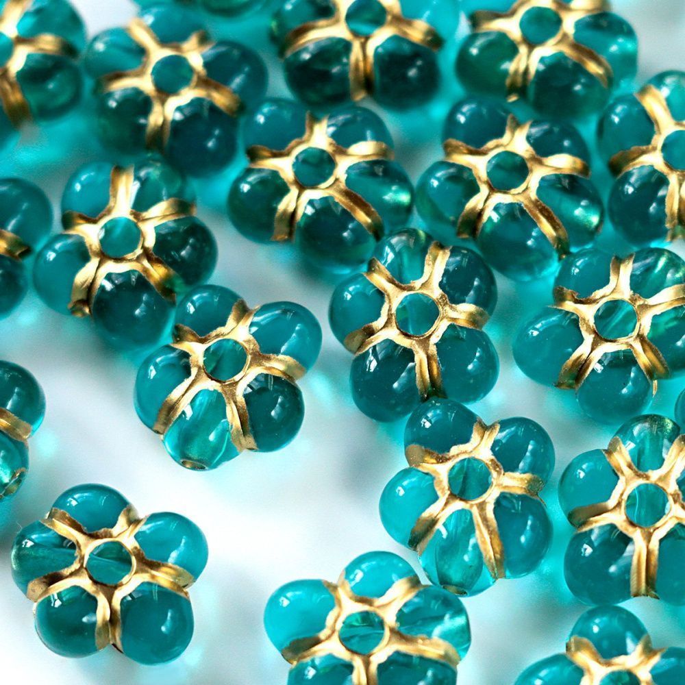 бусина цветок "антик", акрил, цвет сине-зеленый, 14.5x13.5x7 мм