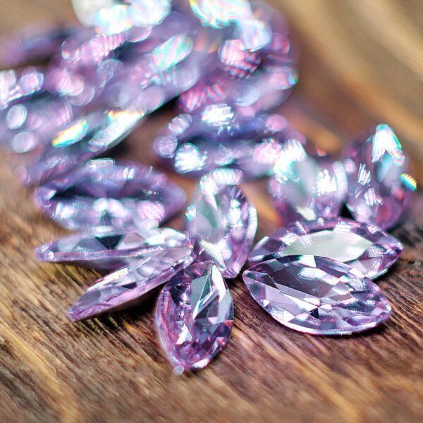 кабошон стекло кристалл, navette, цвет tanzanite, 18х9 мм