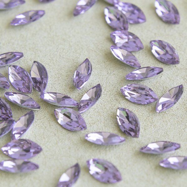 кабошон стекло кристалл, navette, цвет tanzanite, 12х6 мм
