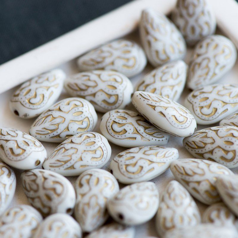 бусина капля "антик", акрил, цвет айвори, 18x11.5x7.5 мм