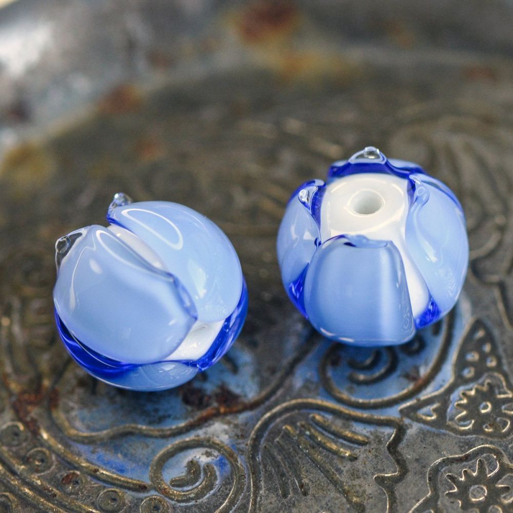 бусина, мурано "бутончик", светло-барвинковый, 13х12 мм