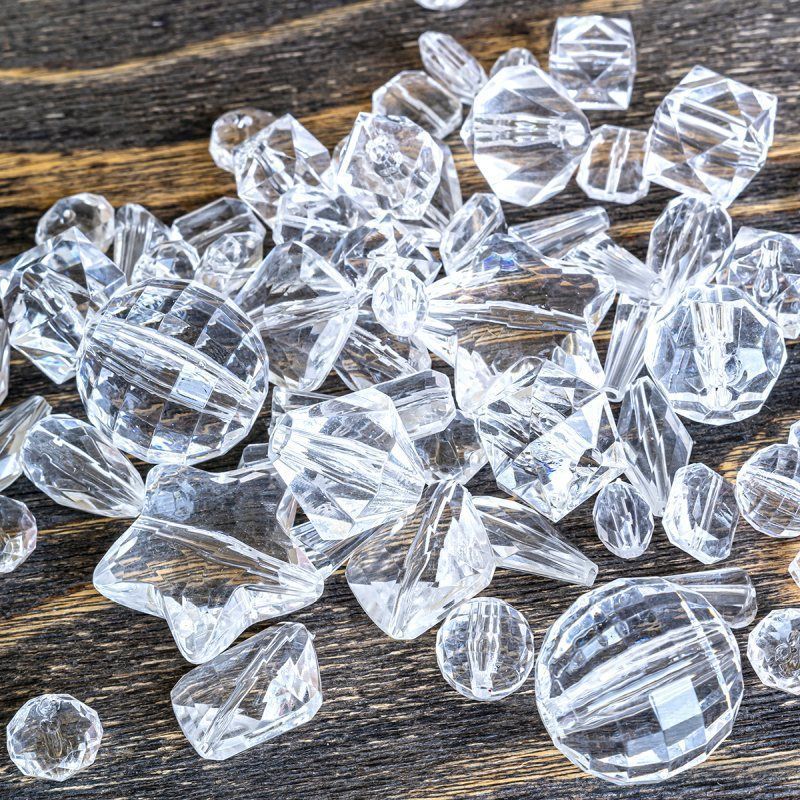 микс акриловый разной формы "кристалл", цвет прозрачный (уп 20 г)