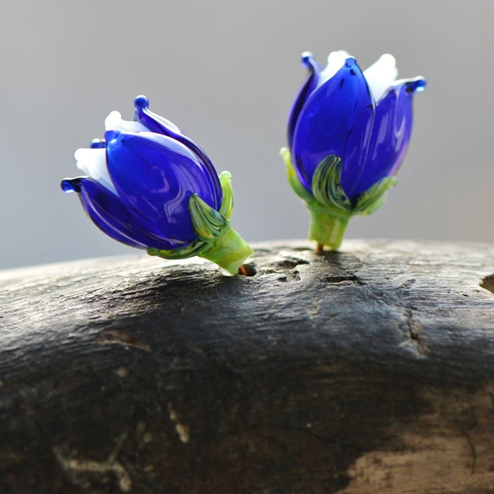 бусина, мурано "колокольчик", фигурная, темно-синий, 17х14 мм