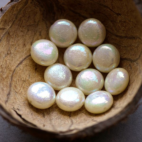 бусина, имитация хлопкового жемчуга, плоская, акрил, сливочный ав, 16x8.5 мм