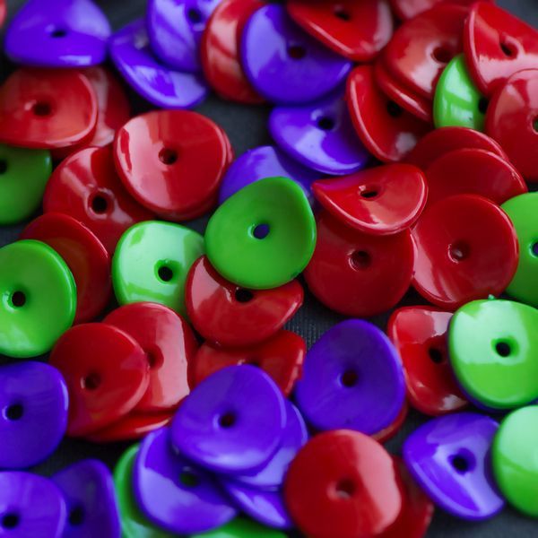 бусина, акрил "диск-твист", цветовой микс, 15x1.5 мм