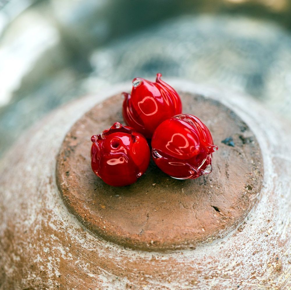 бусина, мурано "бутончик", красный, 13х12 мм