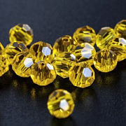 Бусина, стекло 4, граненая, цвет желтый, 4 мм  (уп.30+/-5 шт)