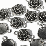 Коннектор "Бегония", цвет античное серебро, 12x3.5 мм