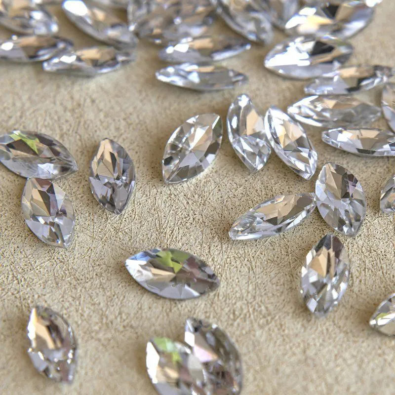 кабошон стекло кристалл, navette, цвет crystal, 12х6 мм