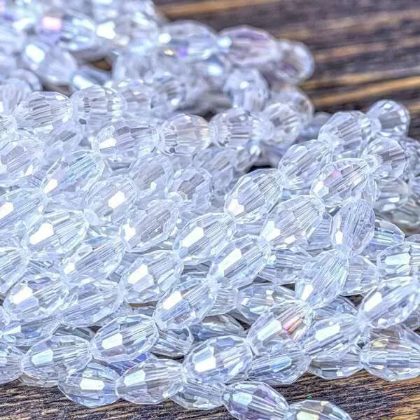 бусина, стекло овальная, граненая, цвет прозрачный ав, 8х6 мм