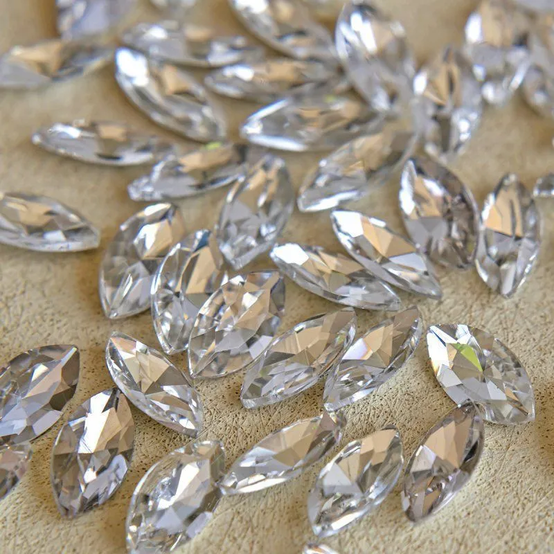 кабошон стекло кристалл, navette, цвет crystal, 12х6 мм