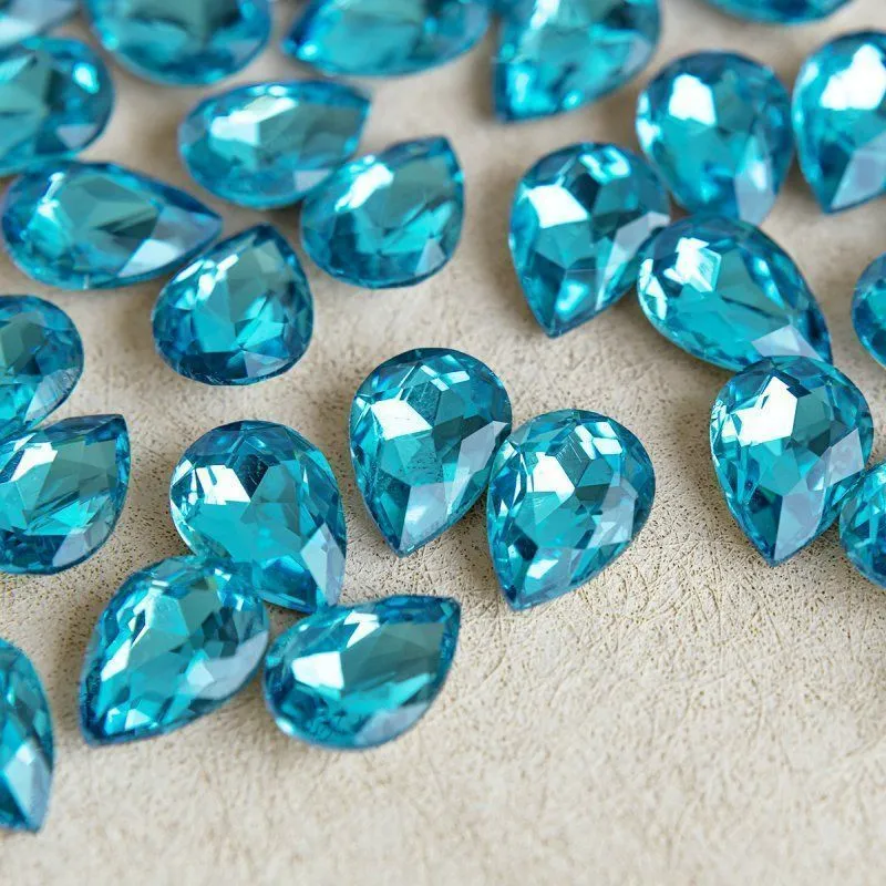 кабошон стекло кристалл, каплевидный, цвет aquamarine, 14х10 мм