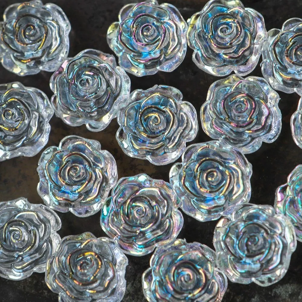 бусина-кабошон, акрил "роза", полупросверленная, цвет прозрачный, 15x16x6.5 мм