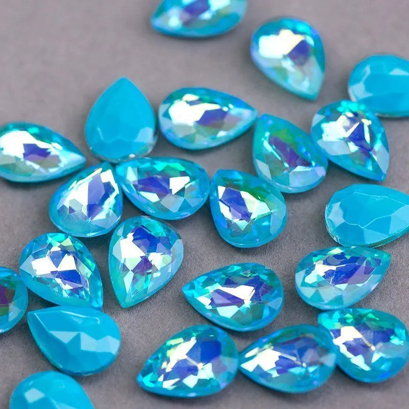 кабошон стекло кристалл, каплевидный, цвет aquamarine shimmer, 14х10 мм