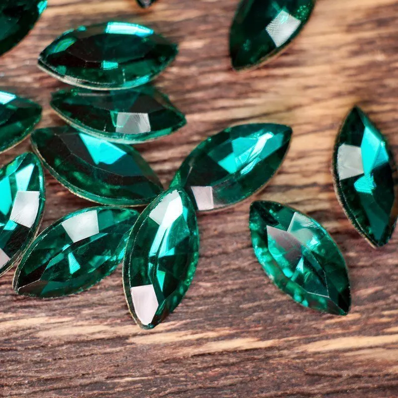 кабошон стекло кристалл, navette, цвет blue zircon, 12х6 мм