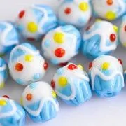 Бусина, Лэмпворк "Кексик", стекло, цвет голубой/белый, 12.5x11.5 мм