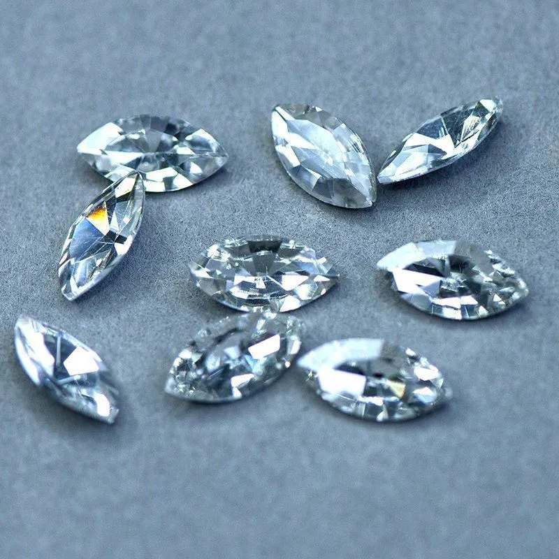 кабошон стекло кристалл, navette, цвет crystal, 12х6 мм