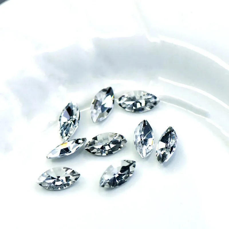 кабошон стекло кристалл, navette, цвет crystal, 12х6 мм