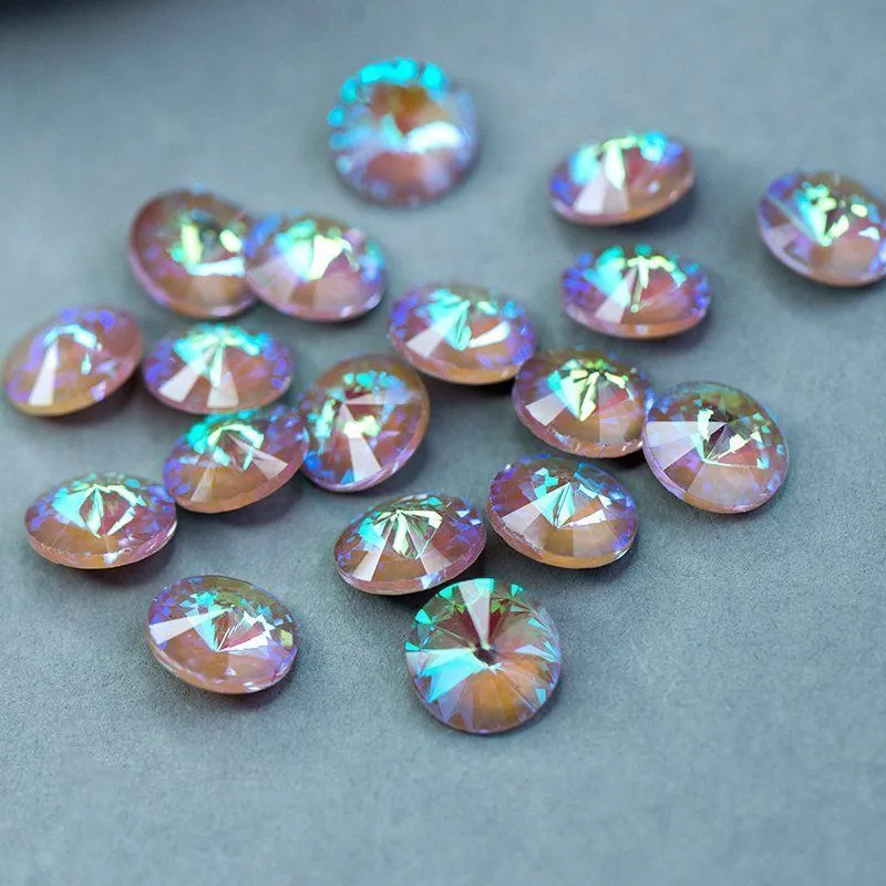 кабошон стекло риволи, цвет grey shimmer, 14х7 мм