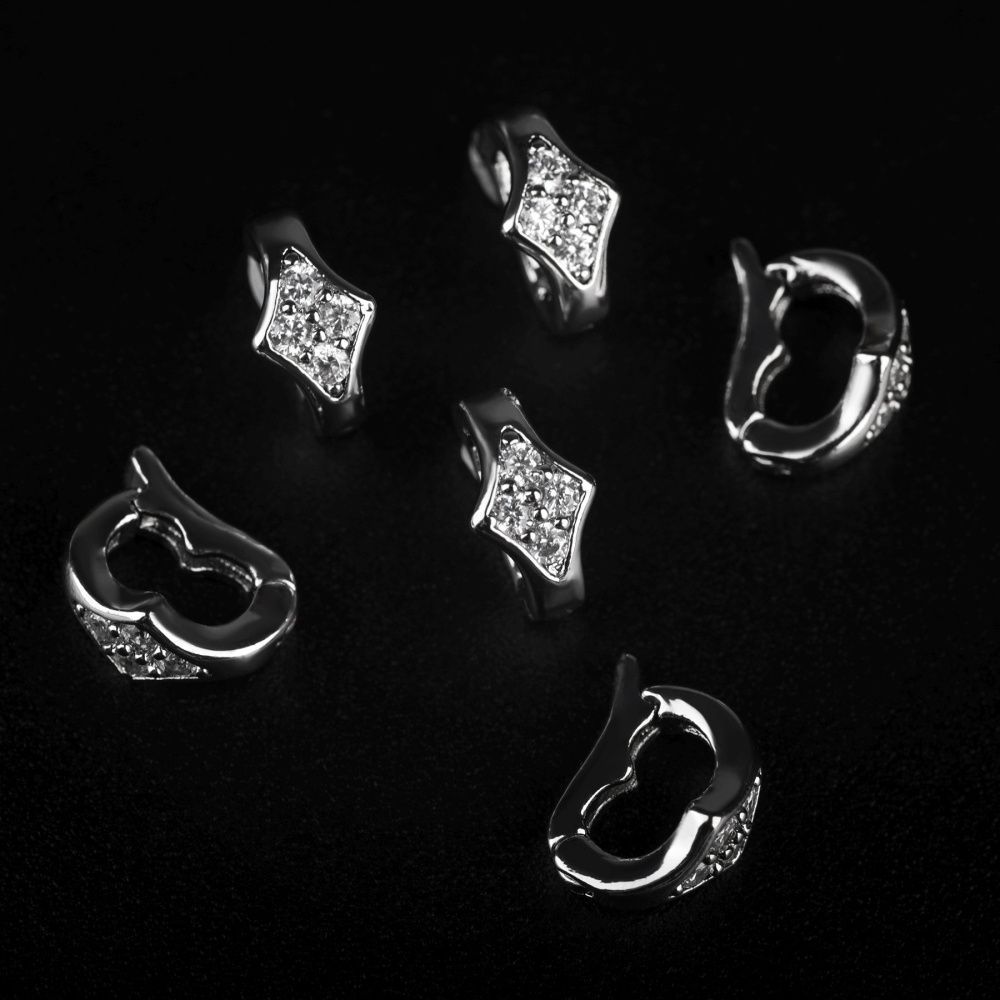 замок для украшений "ромбо", покрытие платина/циркон, 10x5.5x8 мм