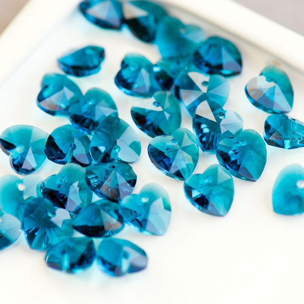 подвеска стеклянная "сердце", граненая, цвет бирюзовый, 10х10х5 мм