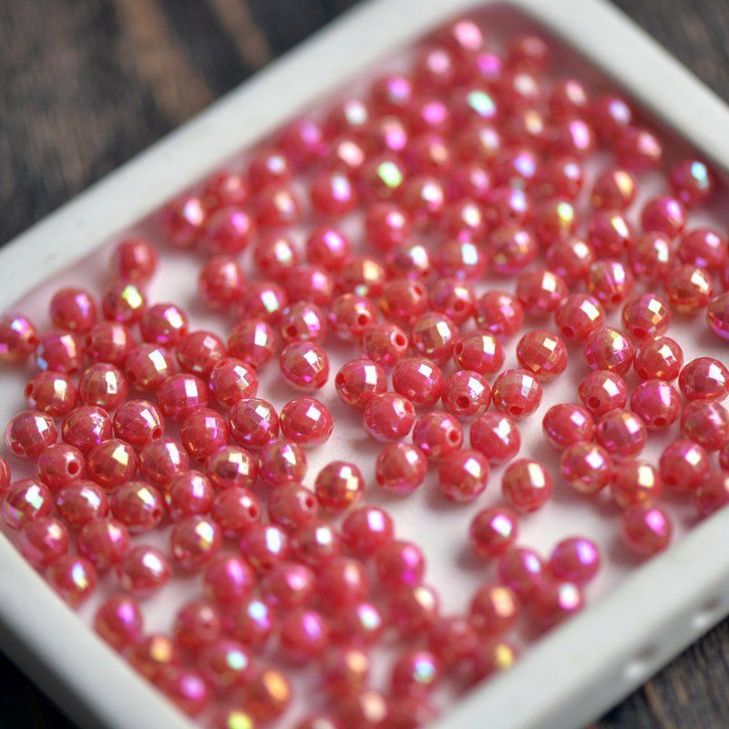 бусина, акрил 6, граненая, цвет красный бензиновый, 6 мм