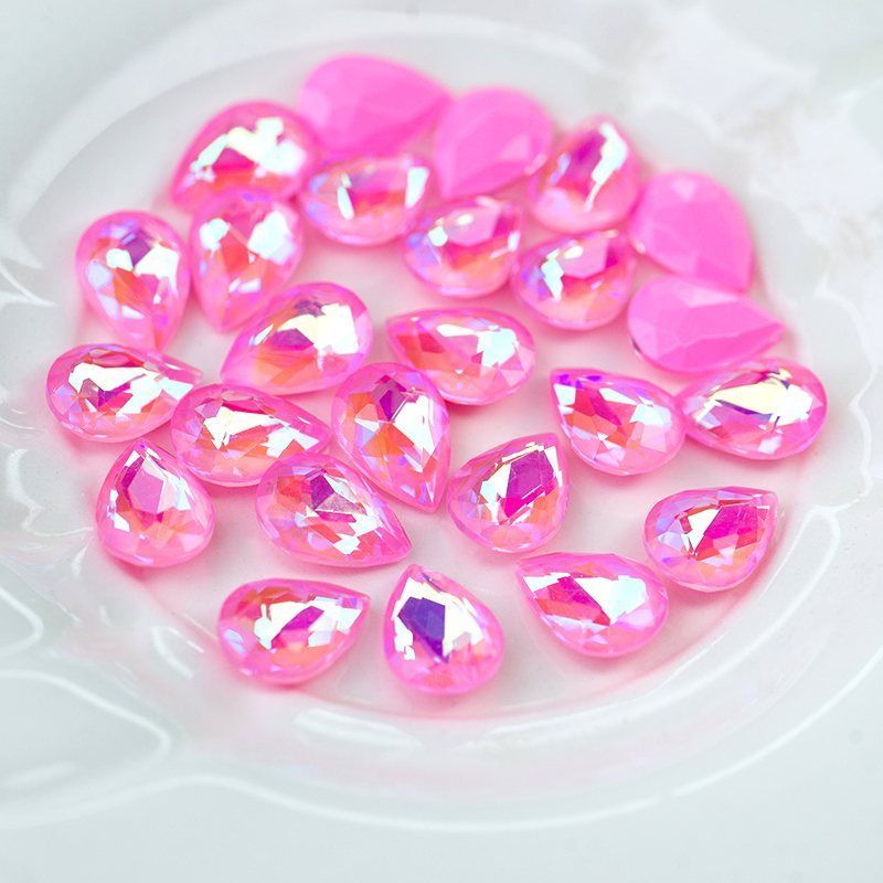 кабошон стекло кристалл, каплевидный, цвет pink shimmer, 14х10 мм