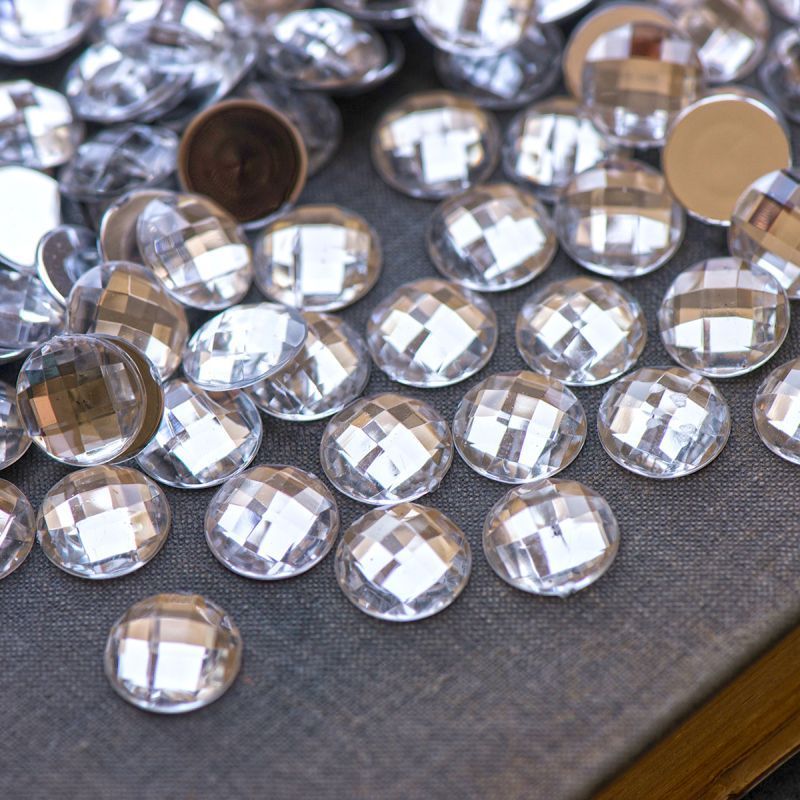 кабошон акриловый "грани", круглый, цвет прозрачный, 14х5 мм