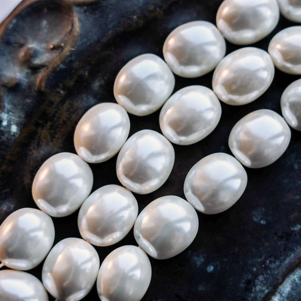 ракушечный жемчуг овальный, класс "а", цвет белый, 16x13 мм
