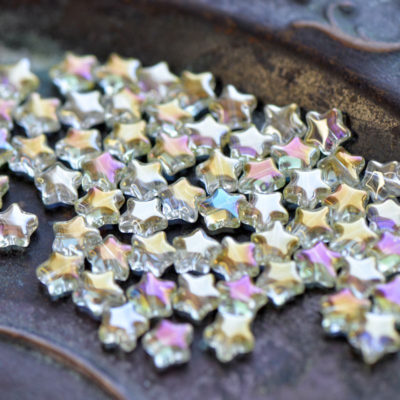 бусина "звездочка", стекло, цвет прозрачный/золотистый ав, 8x8.5x4 мм