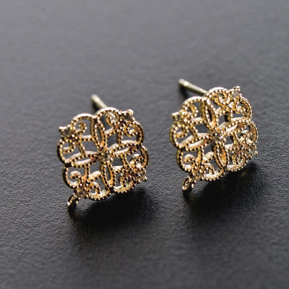 пуссеты "виньет", с цирконием, позолоченные, 13x12 мм 