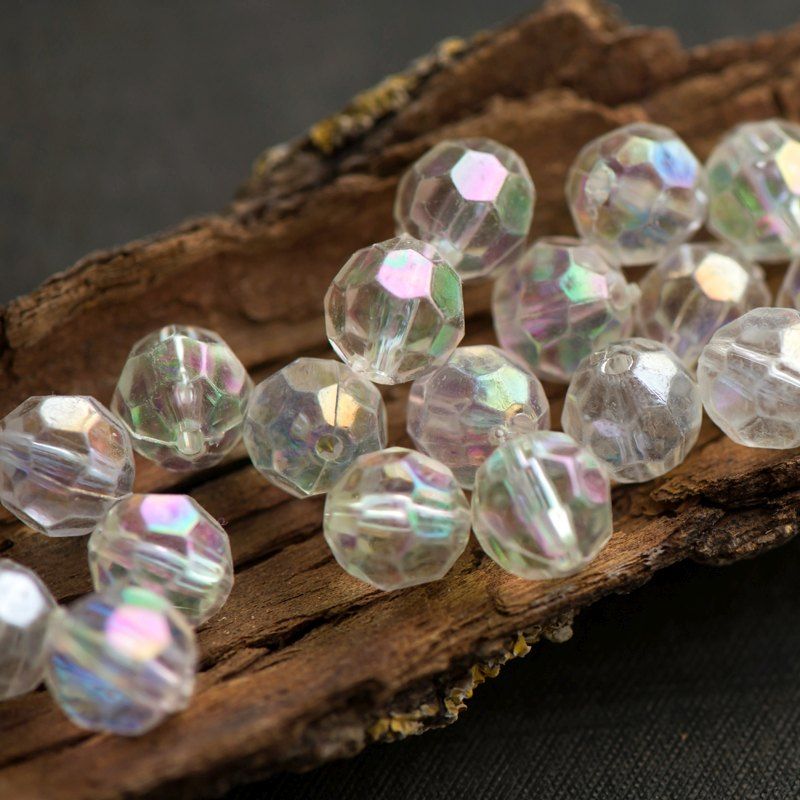 бусина, акрил 10, граненая, цвет прозрачный ав, 10 мм