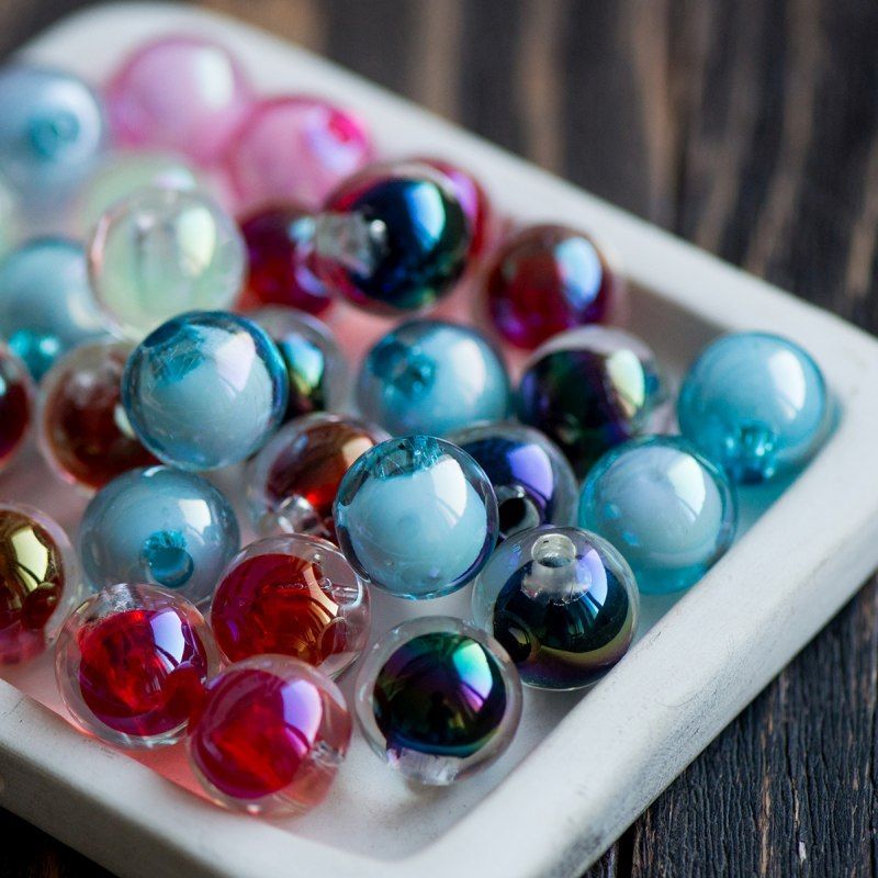 бусина-наконечник, акрил "двойная", цветовой микс, 15.5x15 мм