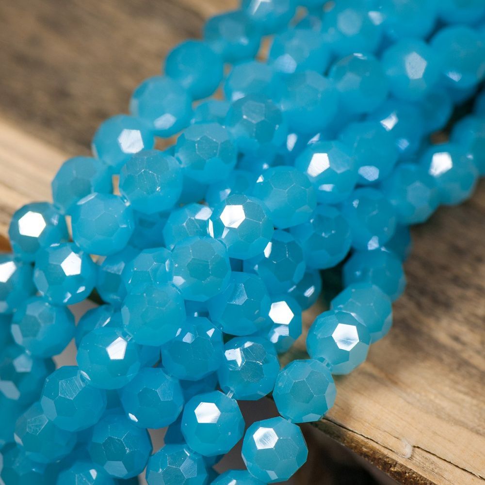 бусина, непрозрачная, граненая, стекло, цвет бирюзовый перламутровый, 8 мм
