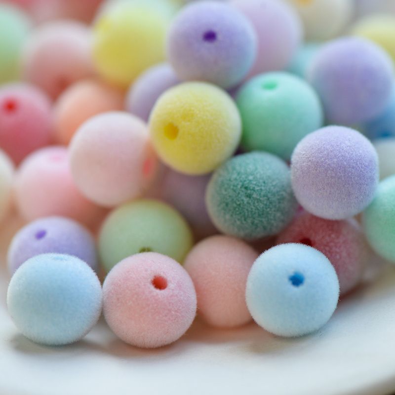 бусина, акрил "пастель-флок", цветовой микс, 10х9 мм